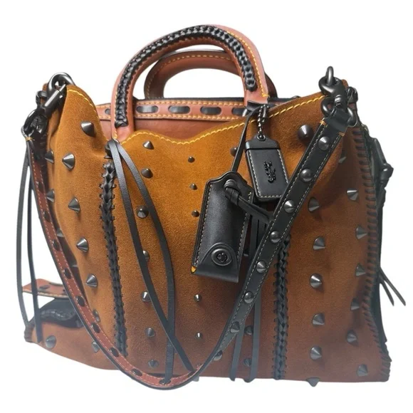 Coach 1941 Rogue 36 Western Saddle Suede Whipstitch Whiplash Boho Fringe Bag - Picture 2 of 16